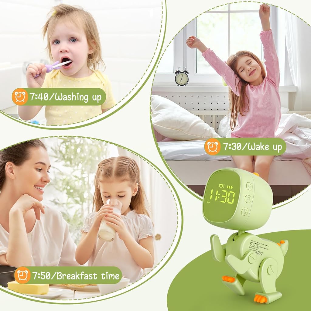 HASTHIP Digital Alarm Clock for Kids with Dinosaur Shape and Night Light Timer | 6 Alarm Music