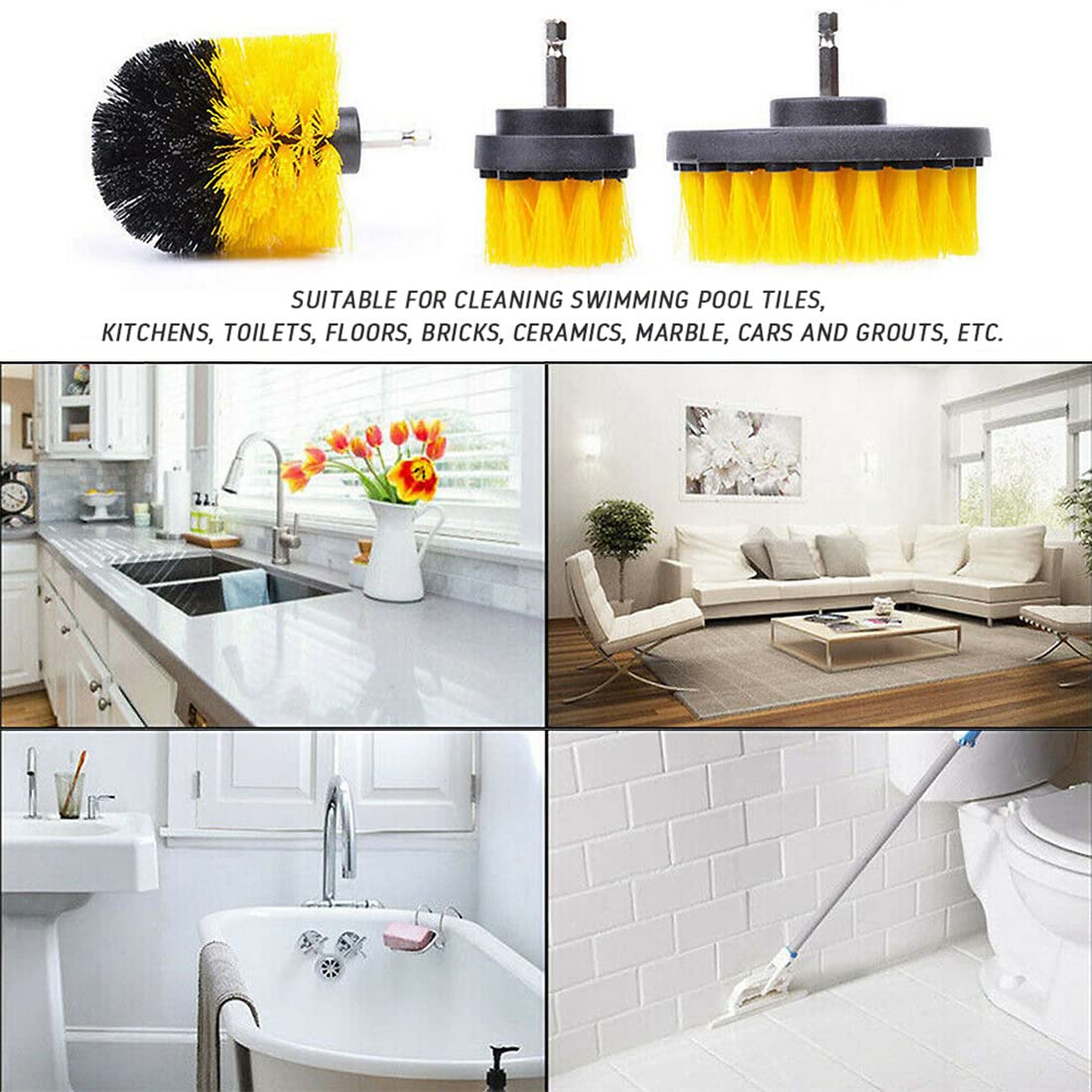 ZIBUYU Drill Brush Set for Cleaning Brush Kit Scouring Pad Scrubber Brush Kit for Drill Machine Nylon Bristles Drill Brush Attachment Kit for Bathroom Surfaces, Floor, Tub, Shower, Tiles - 6 Pcs