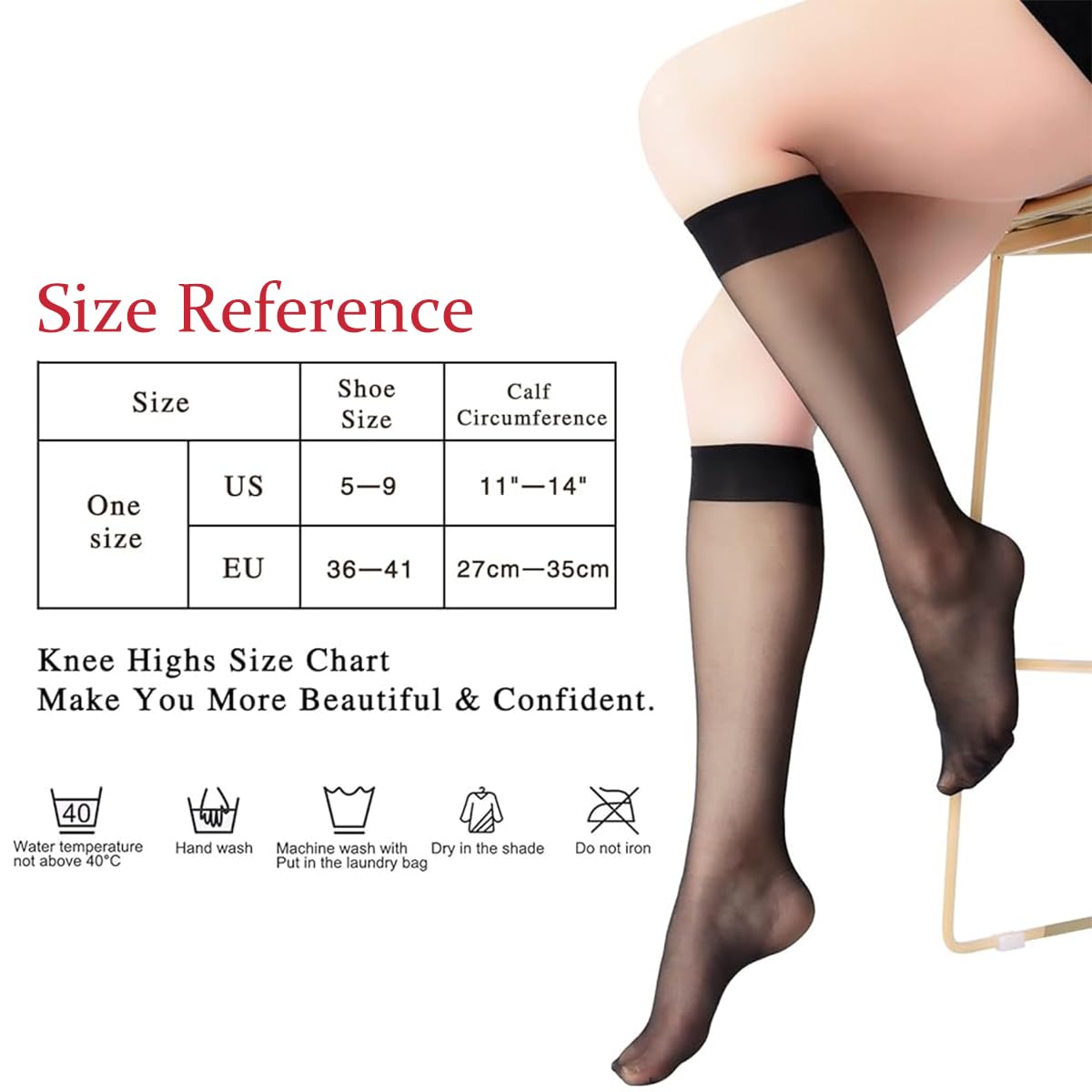 PALAY® 2Pairs Womens Sheer Knee High Stockings, Ultra Stretchable Trouser Socks Over Summer Calf Stockings for Airplane, Flight, Travel Circulation, Black