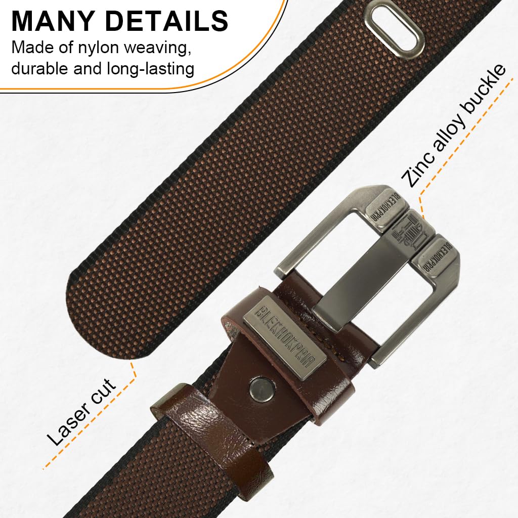 GUSTAVE Belt for Men with Pin and Tuck Alloy Buckle featuring 120 cm Adjustable Nylon Design | Brown Casual Outdoor Wear