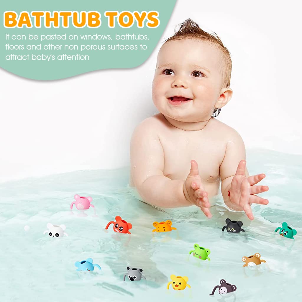 PATPAT® Suction Toys for Baby, 12 Pcs Cartoon Silicone Animal Suction Toys Stress Toys Set Building Blocks for Baby High Chair Parent Interactive Game Travel Toy Bath Toys for Kids 3 4 5 6 7 8 Years