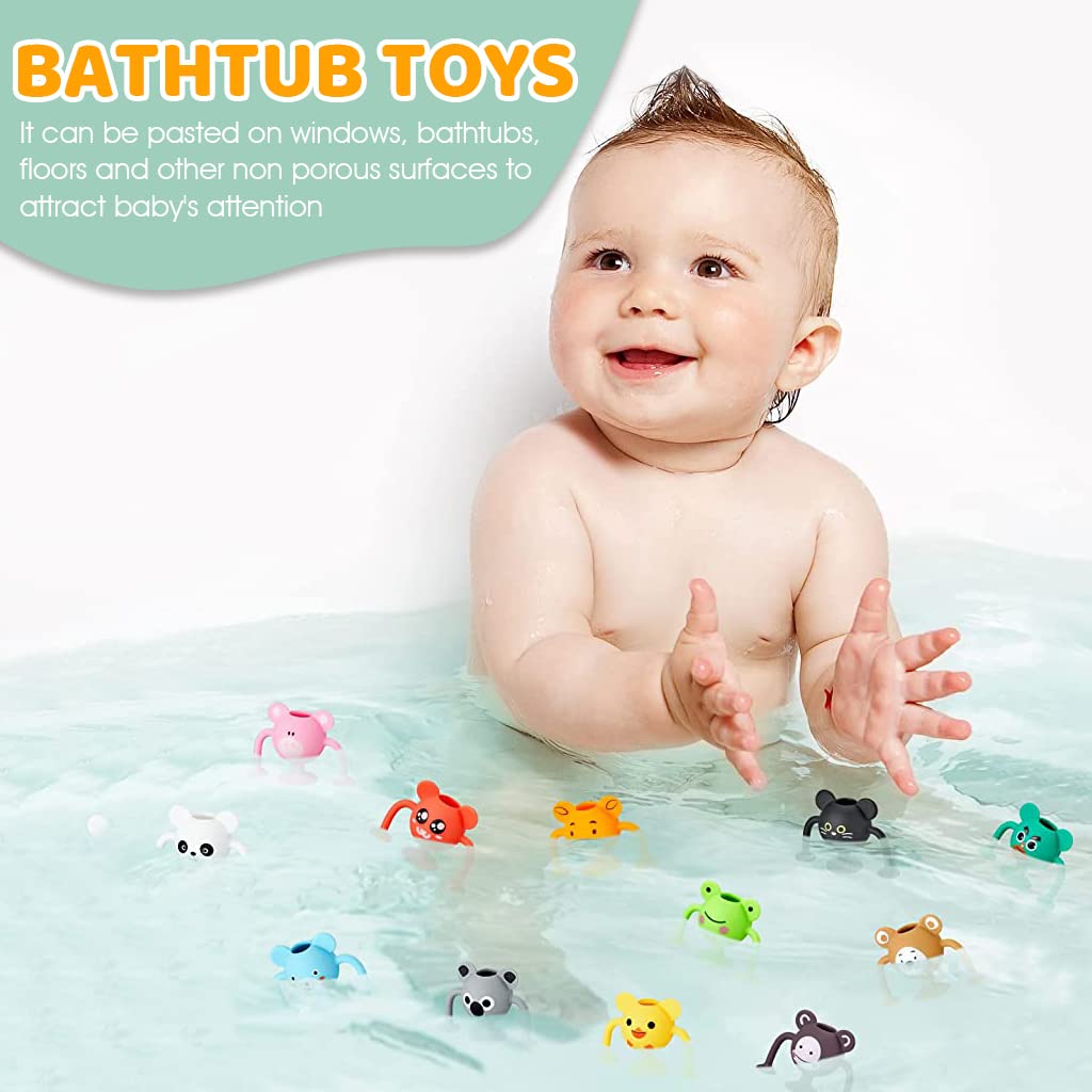 PATPAT Silicone Animal Suction Toys for Baby with 12 Pcs Set featuring Bright Colors | Bath and Travel Play