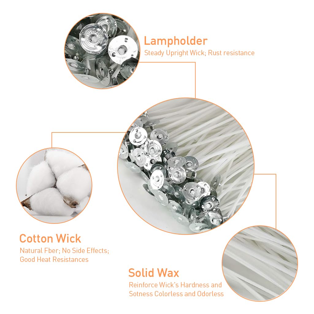 HASTHIP Candle Making Tool Kit with 100 pcs 6 in wicks and 10 wooden centering holders | DIY candle set