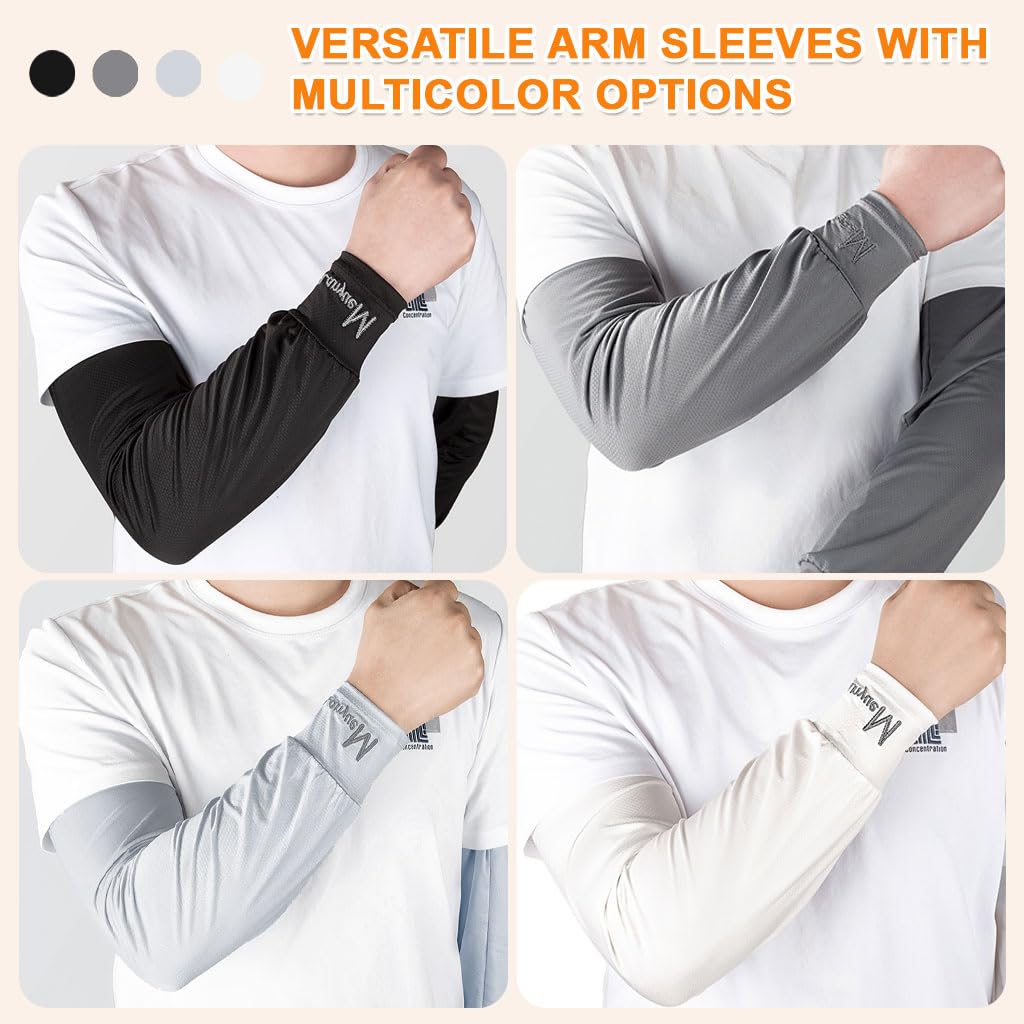 GUSTAVE Arm Sleeves for Men with Ice Silk Quick-Dry Fabric and Fashion Embroidery | 4 Pairs