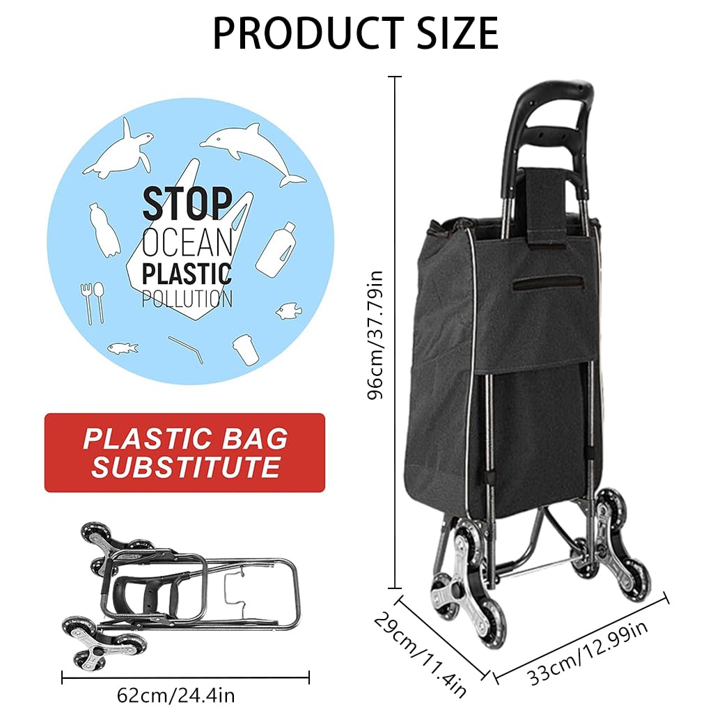Serplex Shopping Hand Truck for Groceries with 35L Capacity and 3 Wheel Stair Climber | Steel Frame Foldable Trolley