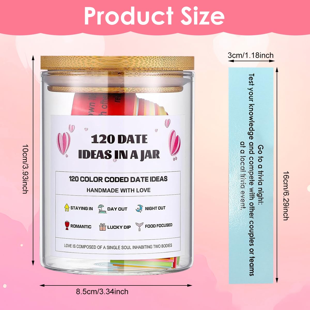 HASTHIP Dating Ideals Jar with 120 pcs Color Coded Notes for Creative Couple Activities | Fun Gift for Anniversaries and Valentine’s Day
