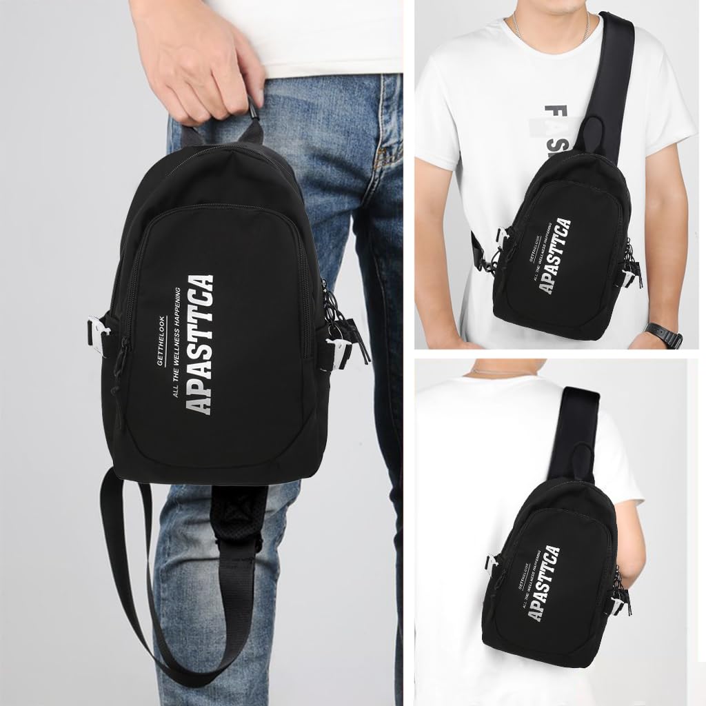 GUSTAVE Sling Bag for Men with 2 Main Compartments and Handle, Oxford Cloth 20x12x31cm | Black Crossbody for Travel and Daily Use