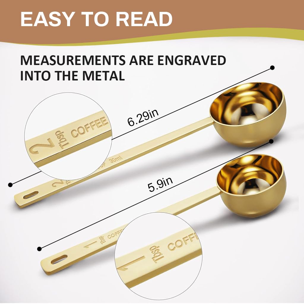 Supvox Spoon Set for Kitchen featuring 15ml & 30ml measuring spoons with 6.1 in long handle | stainless steel coffee scoops