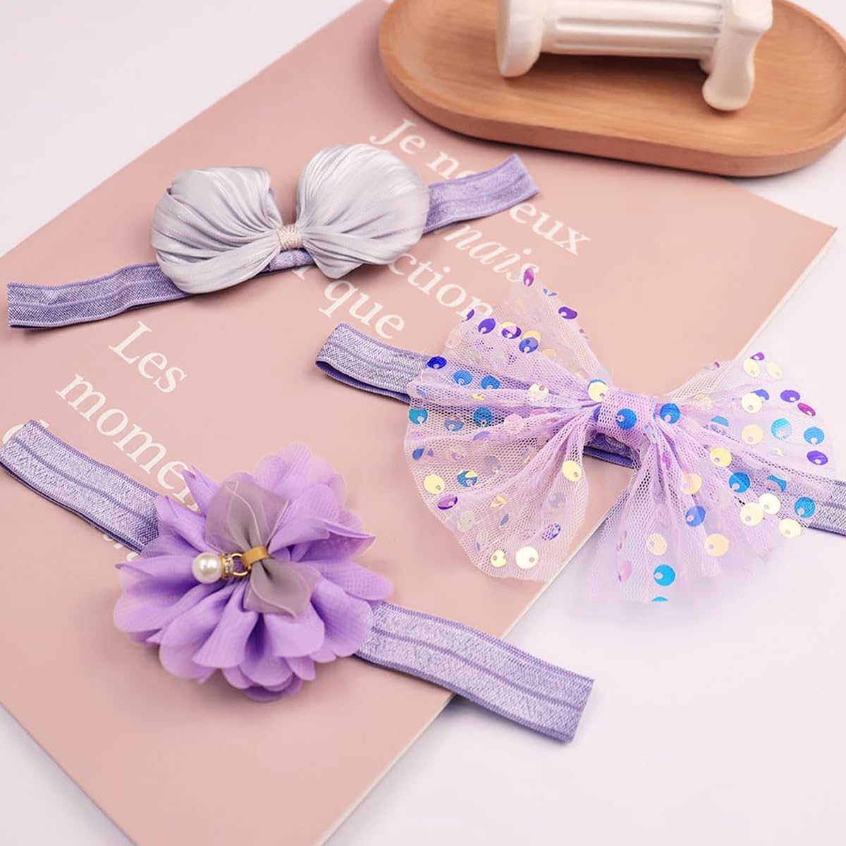SNOWIE SOFT Hair Bands for Baby Girls 0–2 Years with 14.9–20.4 in Stretch | Soft Purple Flower Bows
