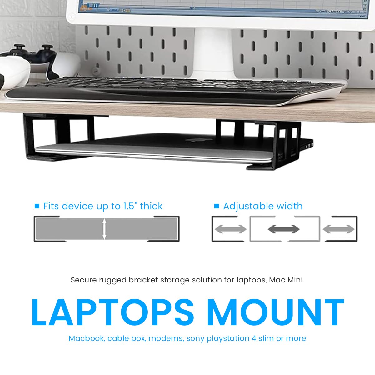 ZORBES Laptop Holder for Under Desk Storage with Screw Mount Metal Rack & Silicone Protection
