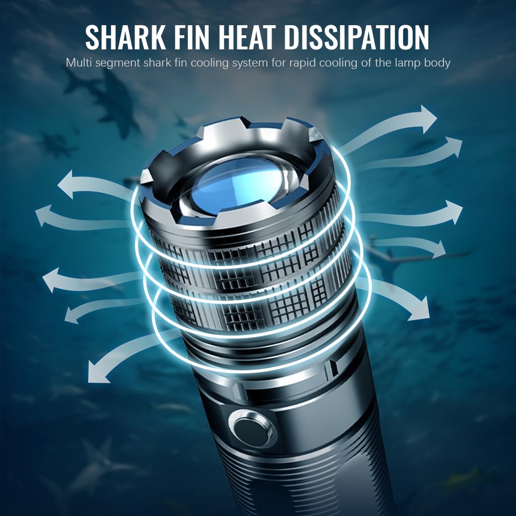 ELEPHANTBOAT Flashlight for Camping and Emergency with 4800mAh Power Bank | Zoomable IPX67 Metal Design
