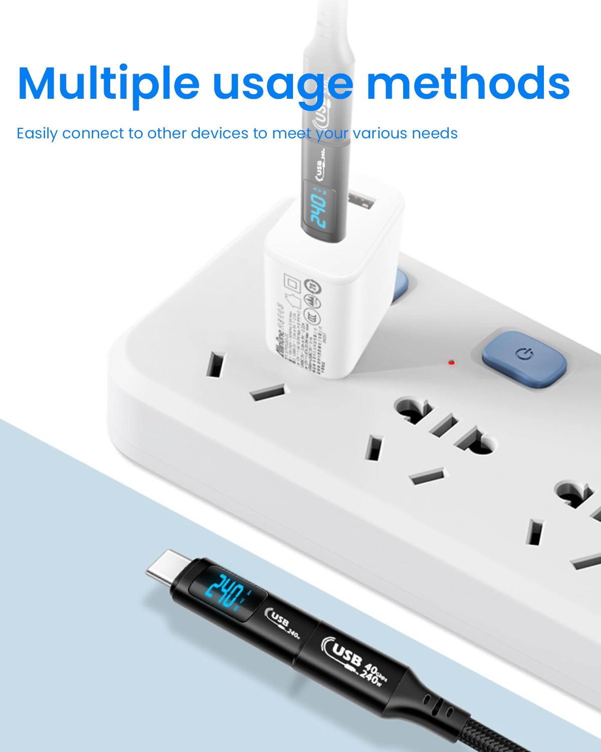 Verilux USB C Adapter for Fast 240W PD Charging with LCD Display | Aluminum Alloy Design