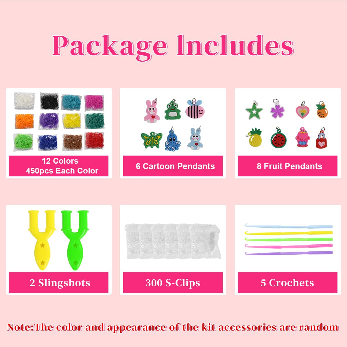 PATPAT® 5400+ Loom Band Kit Colorful Rubber Band Bracelet Refill Set Includes 12 Color Loom Bands Kit, 300 S-Clips, 15 Lovely Charms and 6 Crochet Hooks Kits for Kids