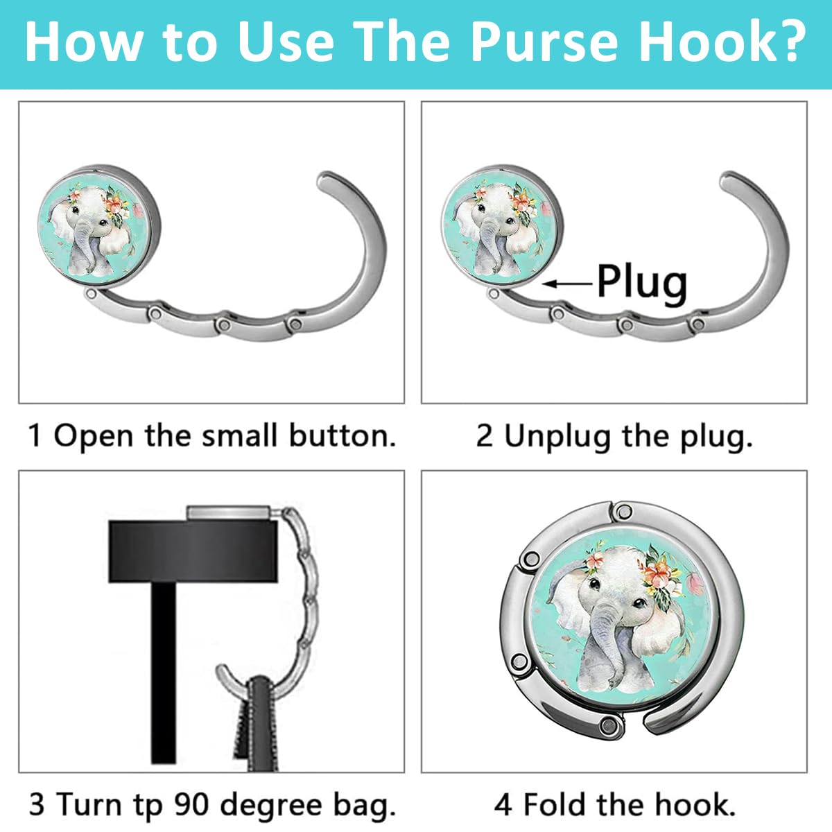 HASTHIP Desk Bag Hanger for Table and Office with Folding Ring Hook | 3Pcs Aluminum Alloy Set