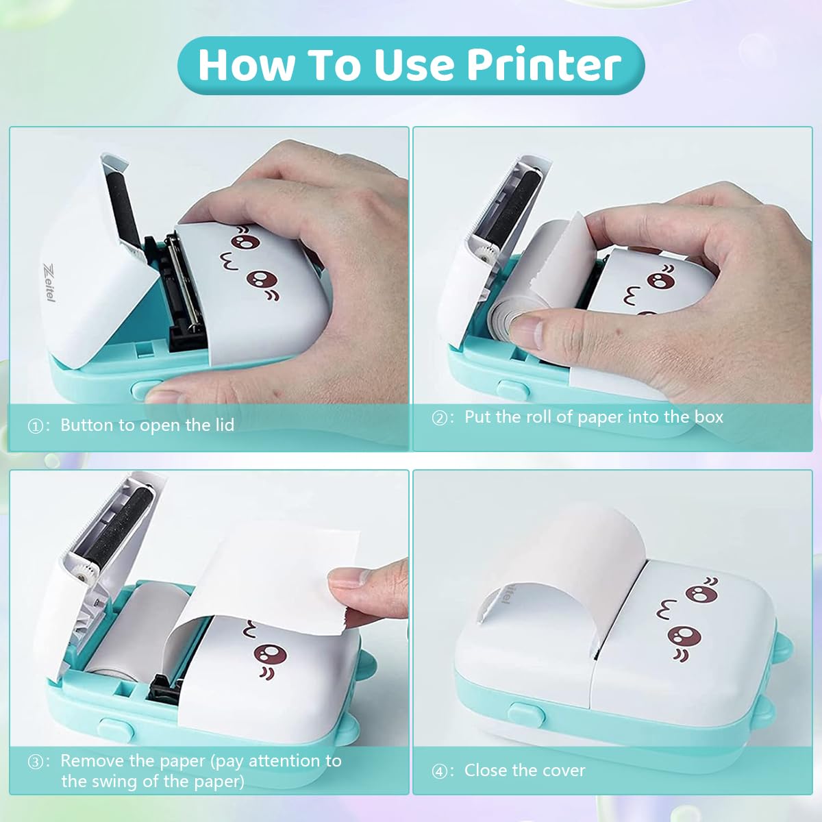 ZEITEL Mini Bluetooth Thermal Printer for Android and iOS with 57x25mm Paper | Inkfree Portable Label Maker