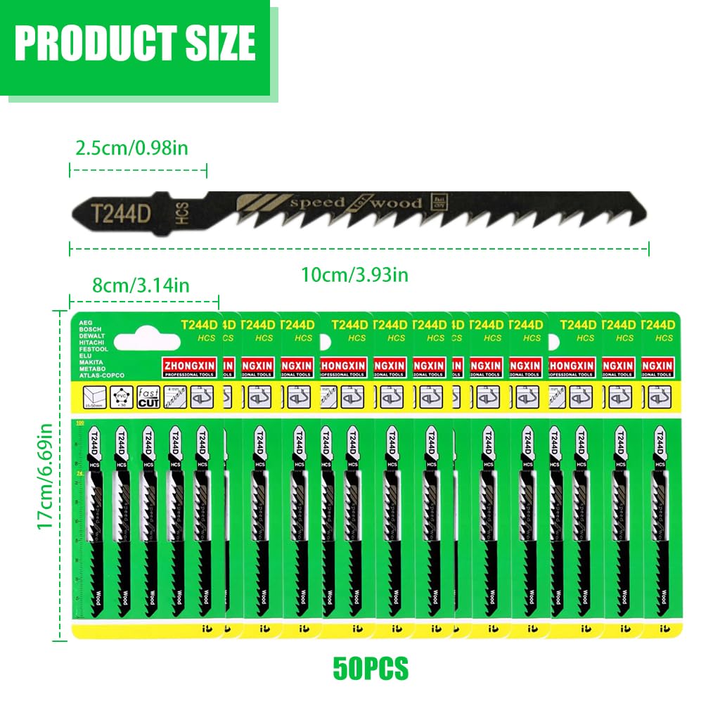 Serplex® 50pcs T244D Jigsaw Blades Set T Shank Jigsaw Blades Tool for Wood Jig Saw Blade Set HCS Carbon Steel Saw Blades for Cutting Wood Curved & Scrolling Fine Finish Cuts