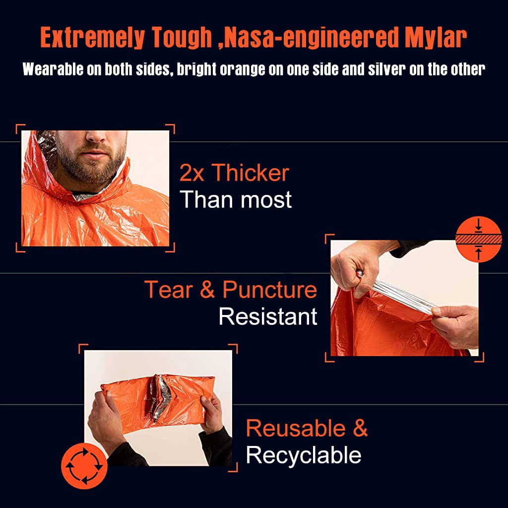 Optifit Rain Poncho for Camping and Emergency with Reversible Bright Orange Design 100×130cm