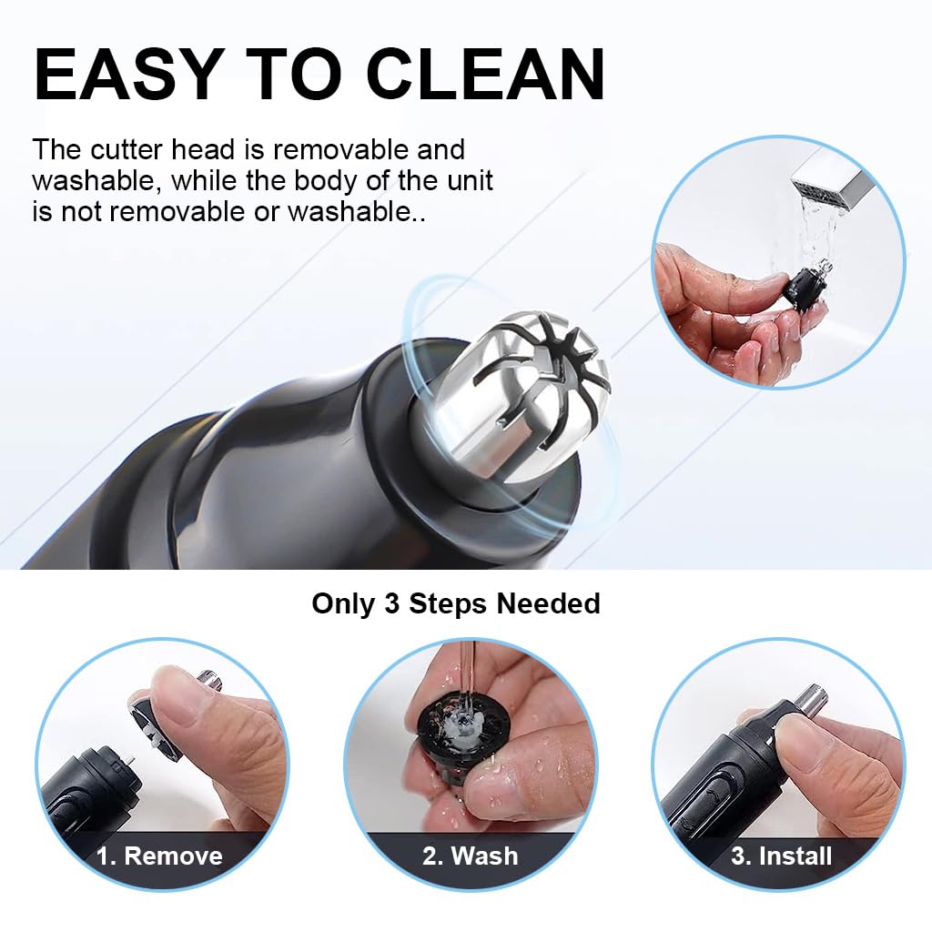 HANNEA Electric Nose Hair Trimmer for Men with 8000 RPM Motor and 360° Rotating Blade | USB Rechargeable IPX5 Waterproof Design