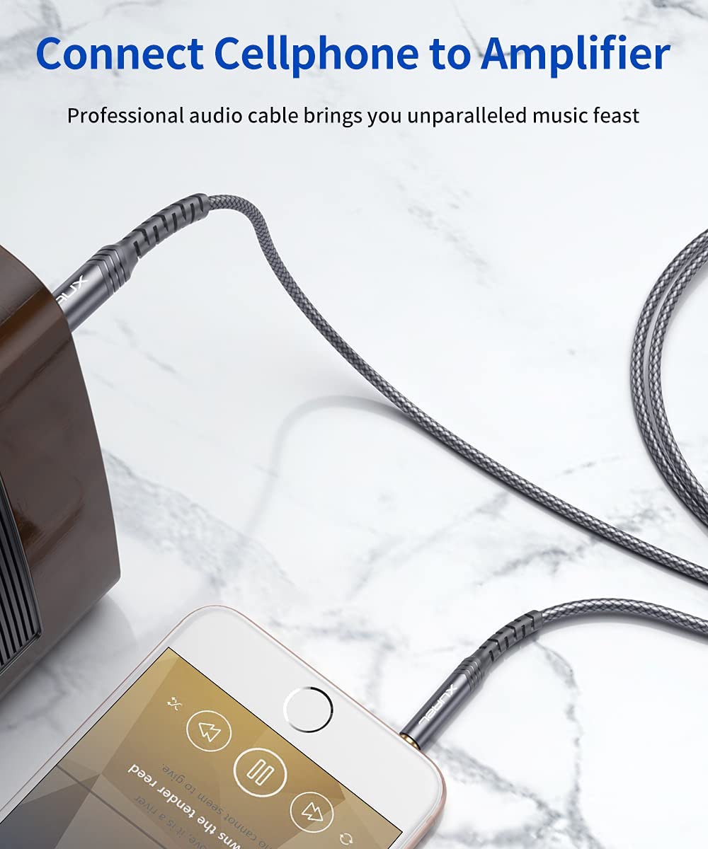 JSAUX 3.5mm to 6.35mm Stereo Audio Cable 3.9ft for Guitar and Speaker featuring 24k Gold Plugs & Braided Nylon Design