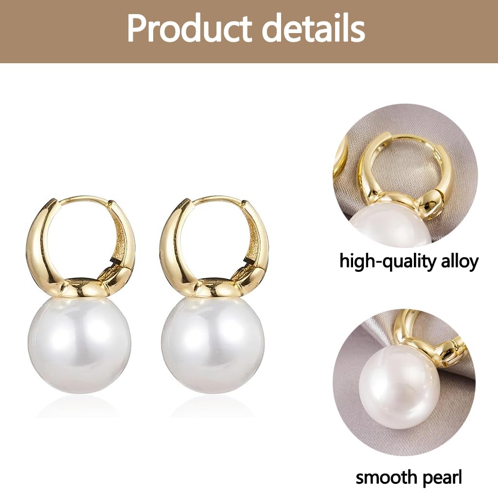 ZIBUYU Pearl Earrings for Women with Secure Closure and Gold Plated Finish | Elegant Gift