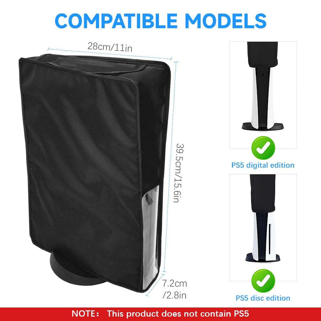ZORBES Nylon Dust Cover for PS5 Console with Air Vent Flap and Pre Cut Port Access | Black Protective Case