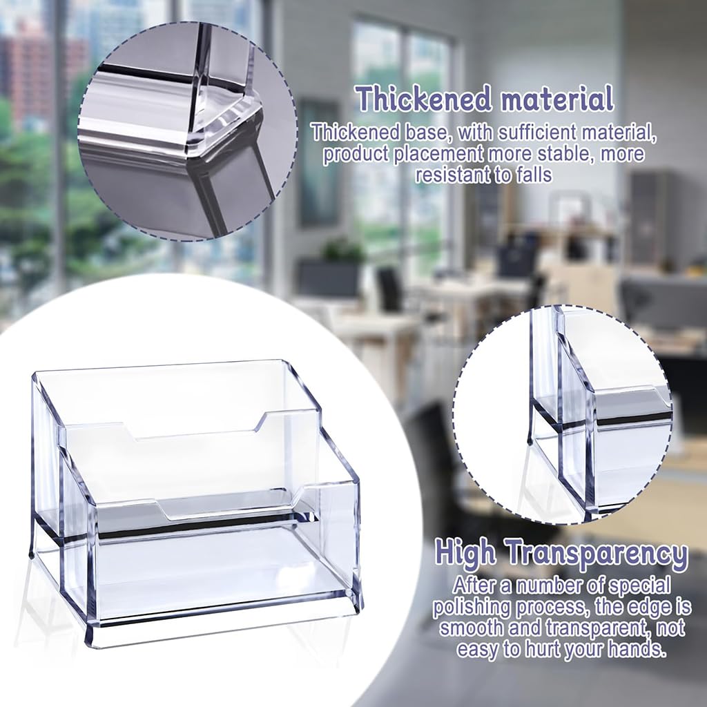 Zibuyu Clear Acrylic 2 Tier Business Card Holder for Desk with Thick Base and 200 Card Capacity