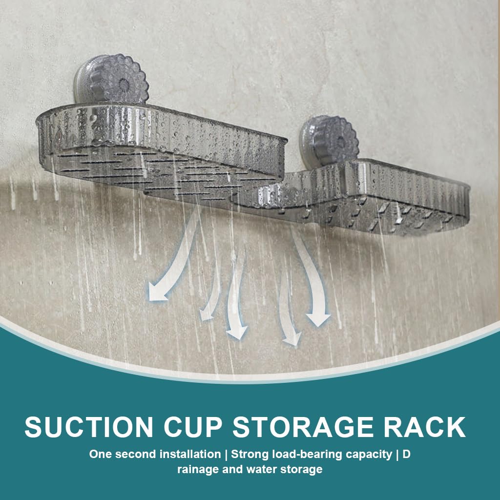 HASTHIP Wall Storage Tray for Kitchen and Bathroom featuring Dual Drain Design and Strong Suction Cups