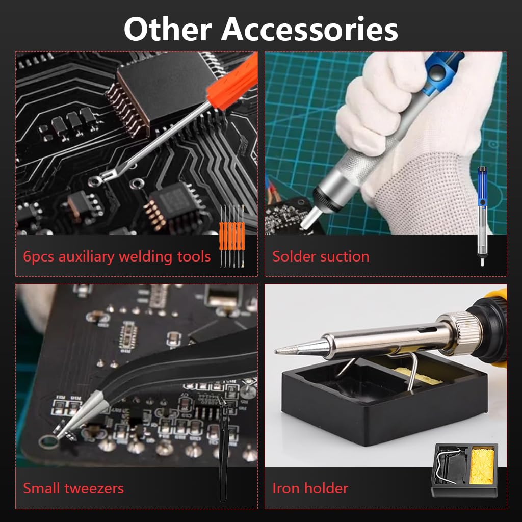 Serplex Soldering Iron Kit for Electronic Repair with LCD Display and 60W Adjustable Heat | Includes 5 Tips and Ergonomic Handle