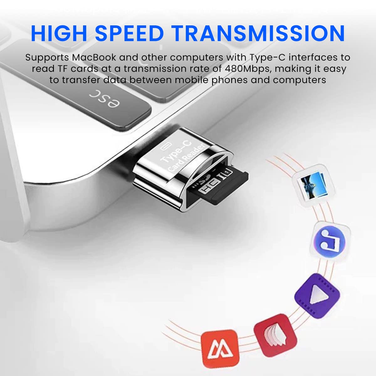 Verilux Micro SD Card Reader for Type C Devices with OTG Support and 480 Mbps Transfer Speed