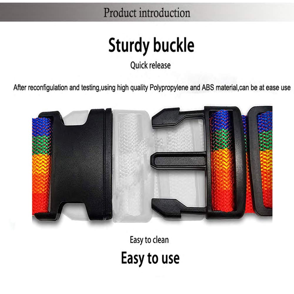 ZIBUYU® Bag Straps for Luggage, Adjustable Suitcase Belts for Travel, Heavy Duty Luggage Strap Non-Slip TSA Approved with Quick Release Buckle Travel Accessories Bag Straps Rainbow - 2 Pcs