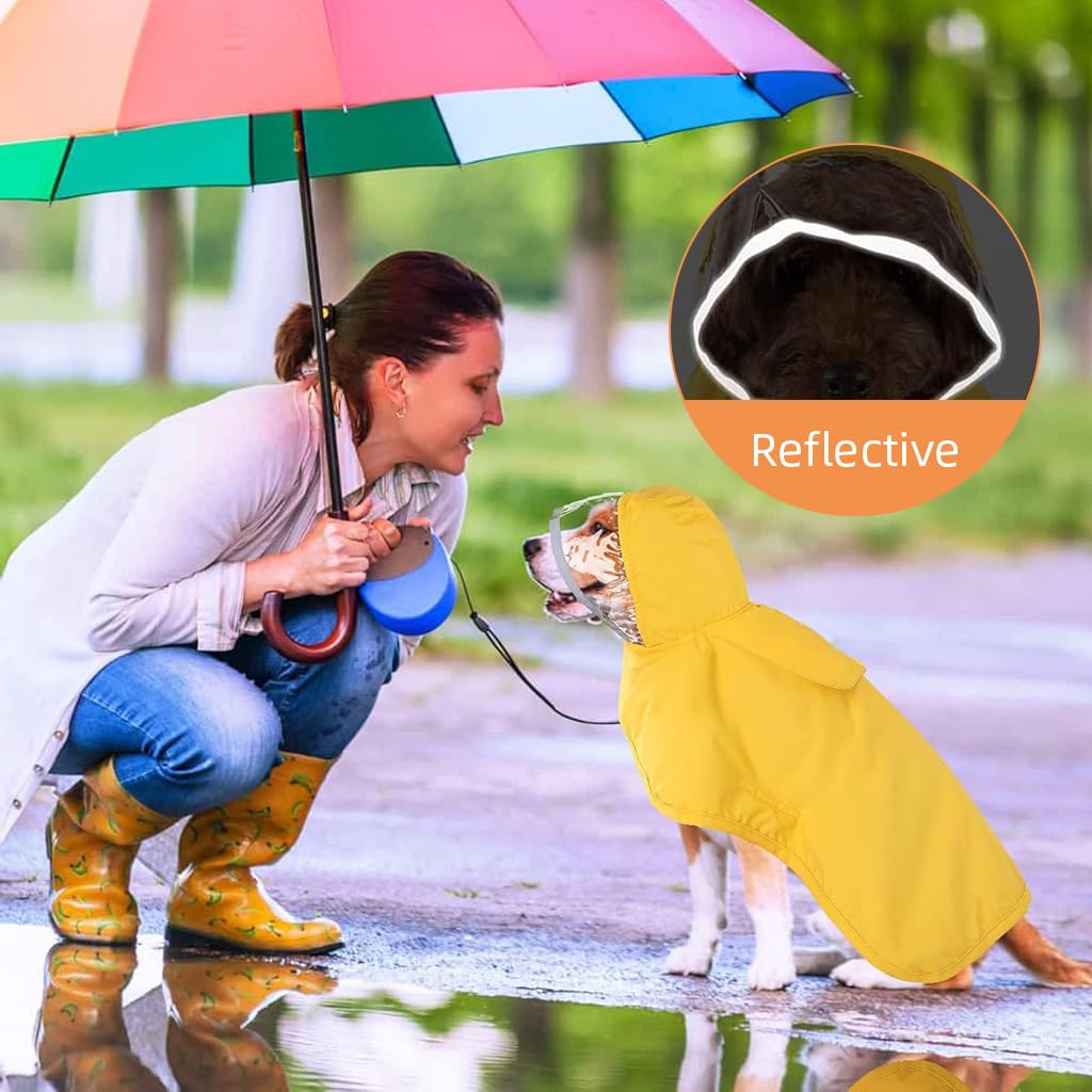 Qpets Dog Rain Coat for Outdoor Hikes with Clear Wide Brim Hood and Reflective Rim | 3 PCS XXL