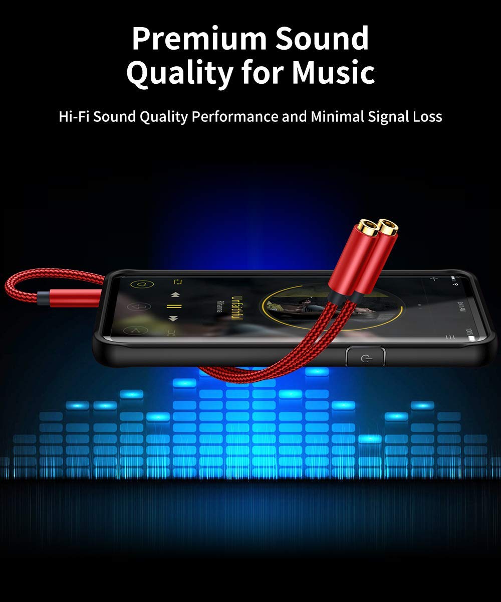 JSAUX Headphone Splitter 3.5mm for Audio Sharing with Gold-Plated Connector and 0.9ft Cable | Red