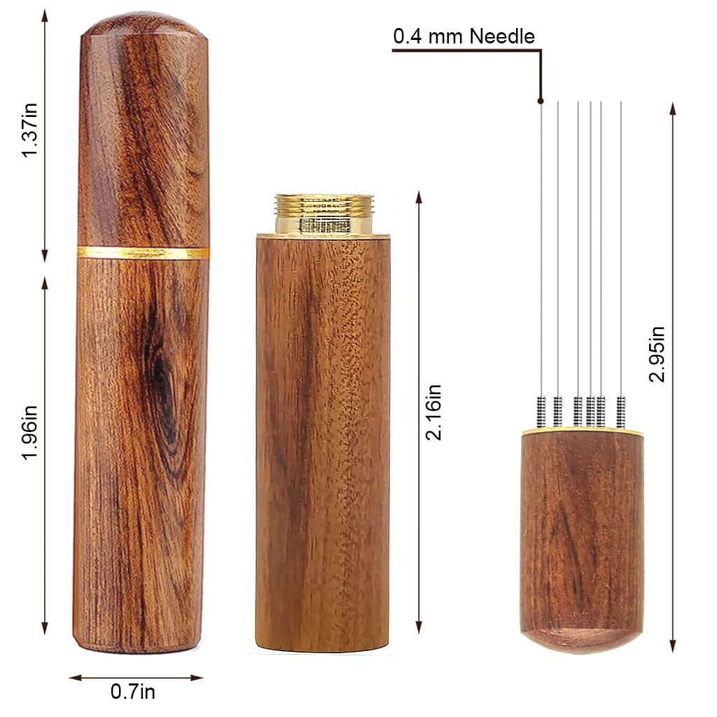 Supvox Espresso Coffee Stirrer for Uniform Grounds with 6 Fine 0.4mm Needles and Wooden Handle