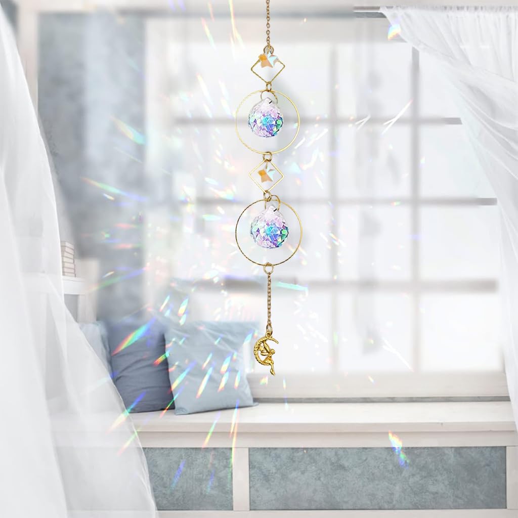 HASTHIP Sun Catcher for Home Decor 12.9 in Hanging with Multi Faceted Star Charm | Colorful Reflective Room Decoration
