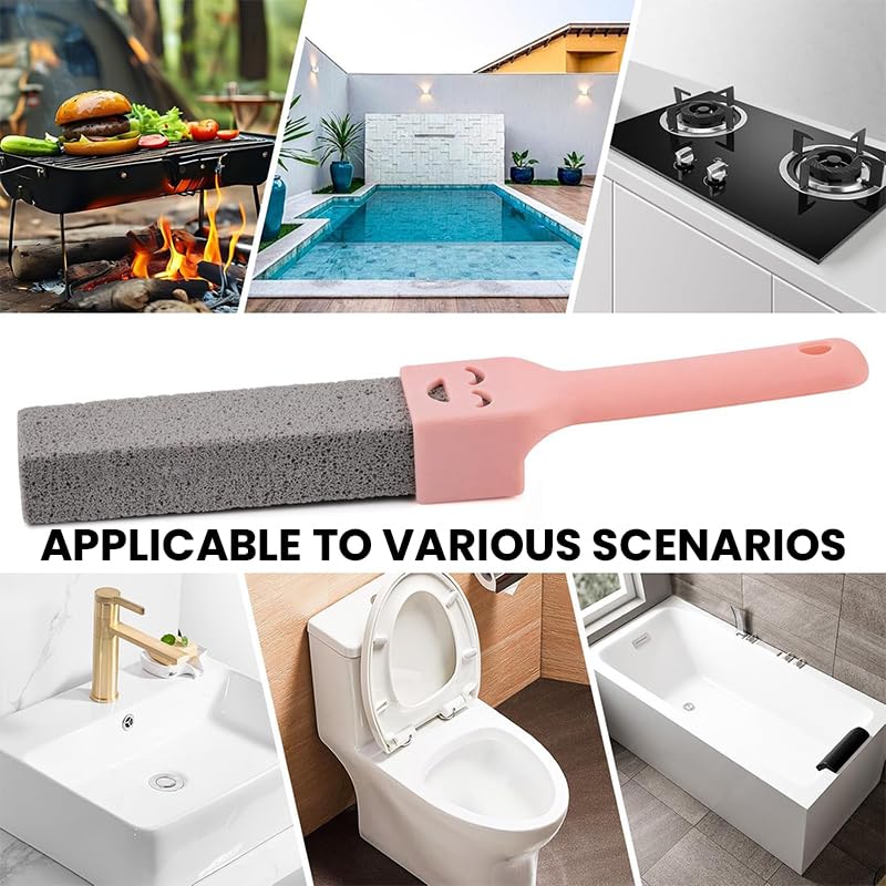 HASTHIP Pumice Stone Cleaning Brush for Bathroom with 2 Handles and 8 Replacements | Non Scratch Deep Scrubber for Toilet Bathtub and Tile