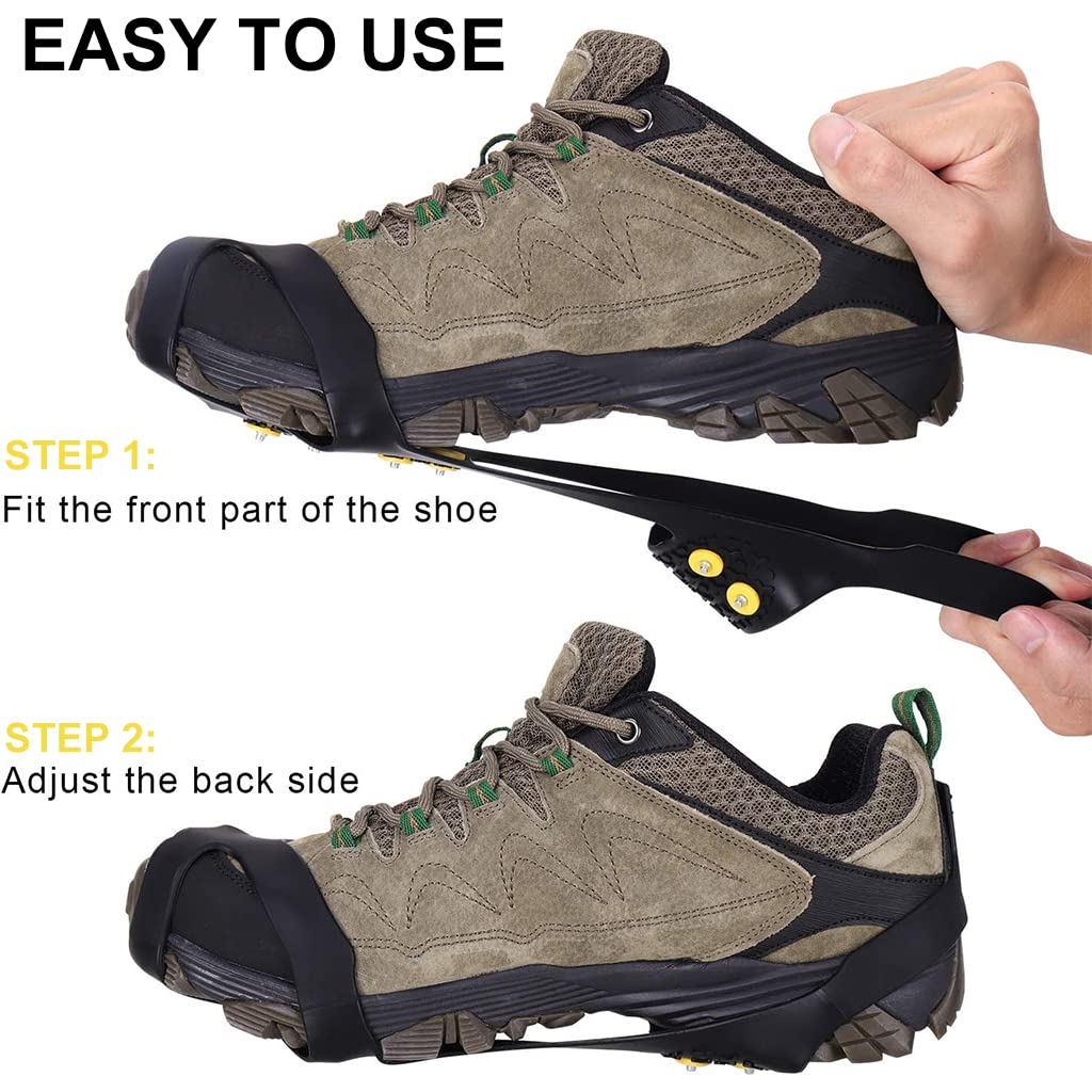 GUSTAVE Ice Cleats for Shoes and Boots featuring 10 Replaceable Spikes with TPR Rubber | 2PCS Set for Men and Women Walking on Snow and Ice