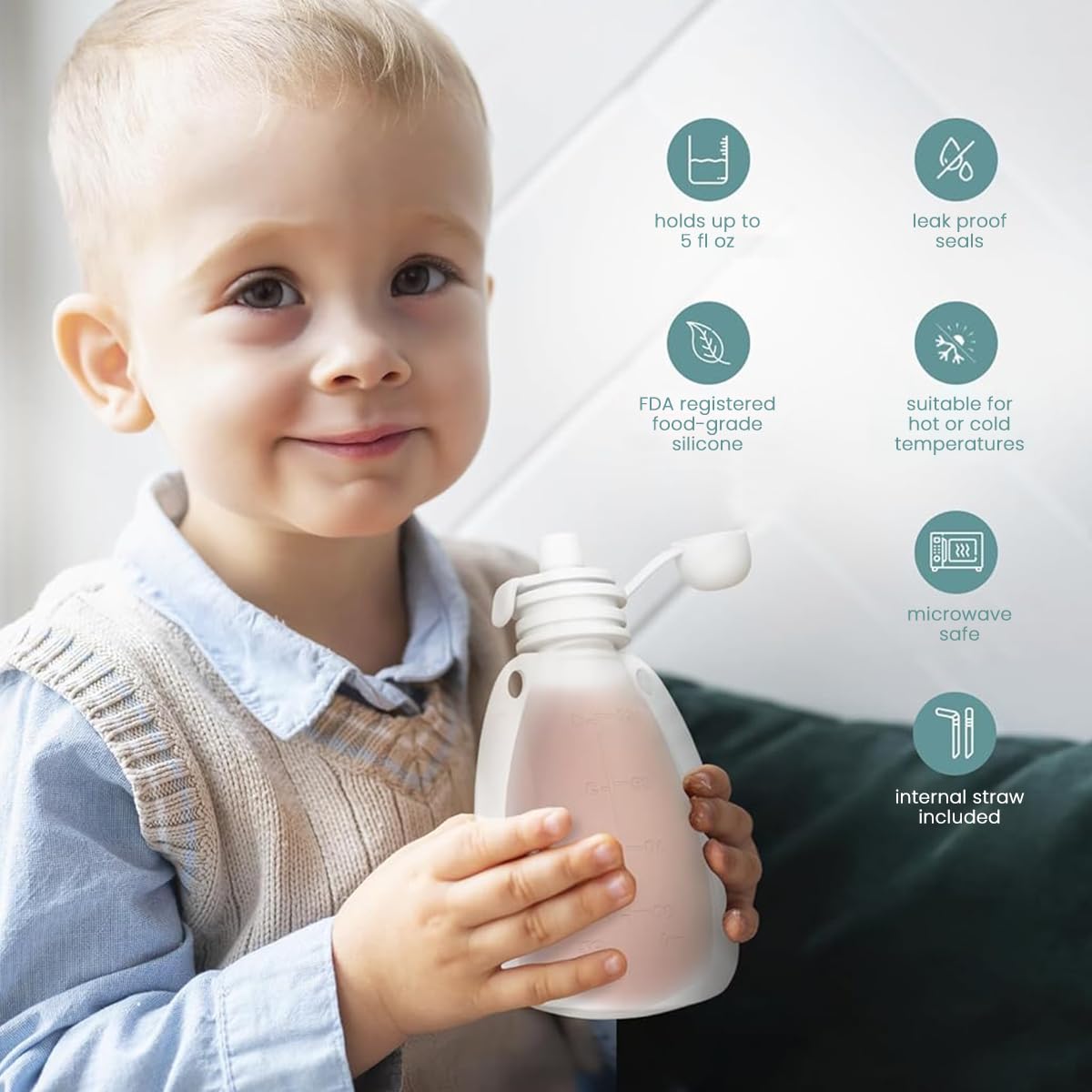 SNOWIE SOFT Baby Food Feeder Pouch 120ml with Detachable Straw Tip & Soft Silicone for Infants