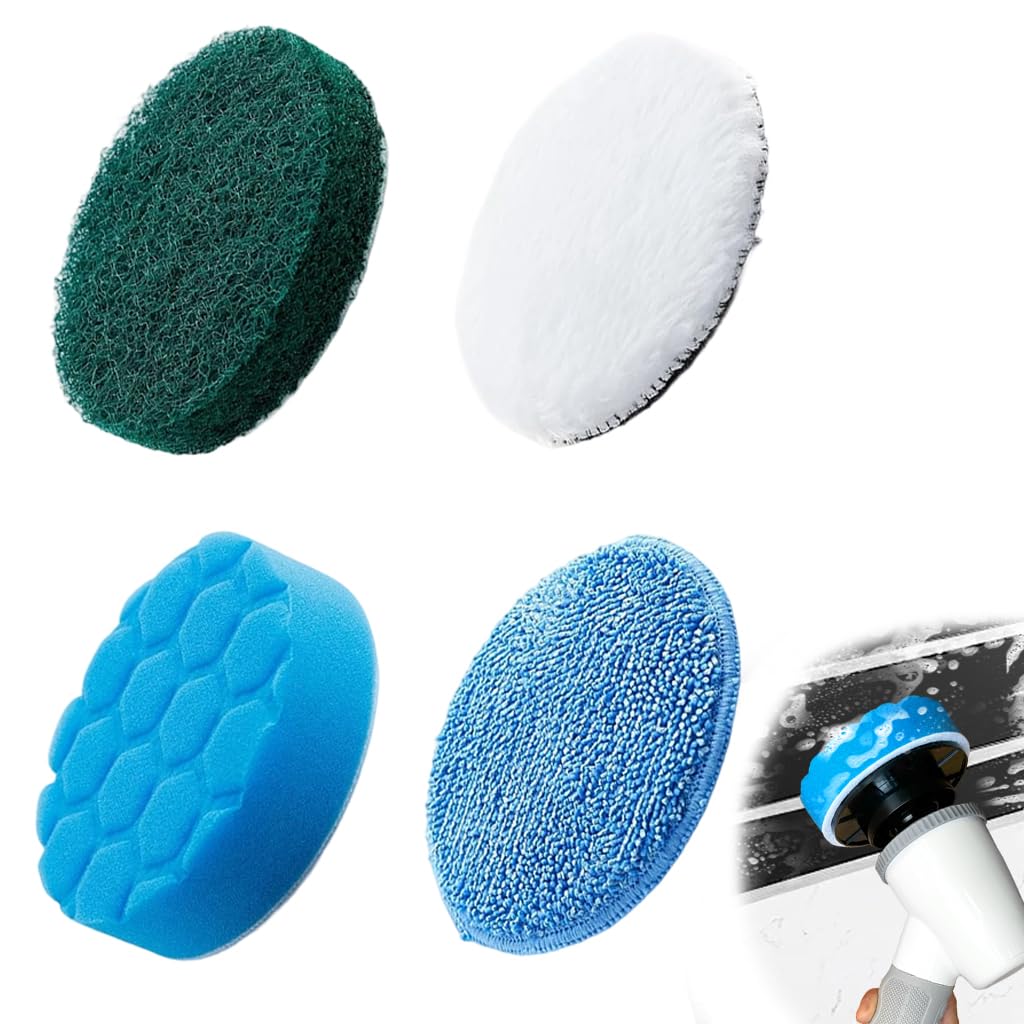 Supvox Replacement Attachment Cleaning Kit for Electric Drill Scrub Brush 4Pcs with Sponge Scouring Fleece and Microfiber Pads