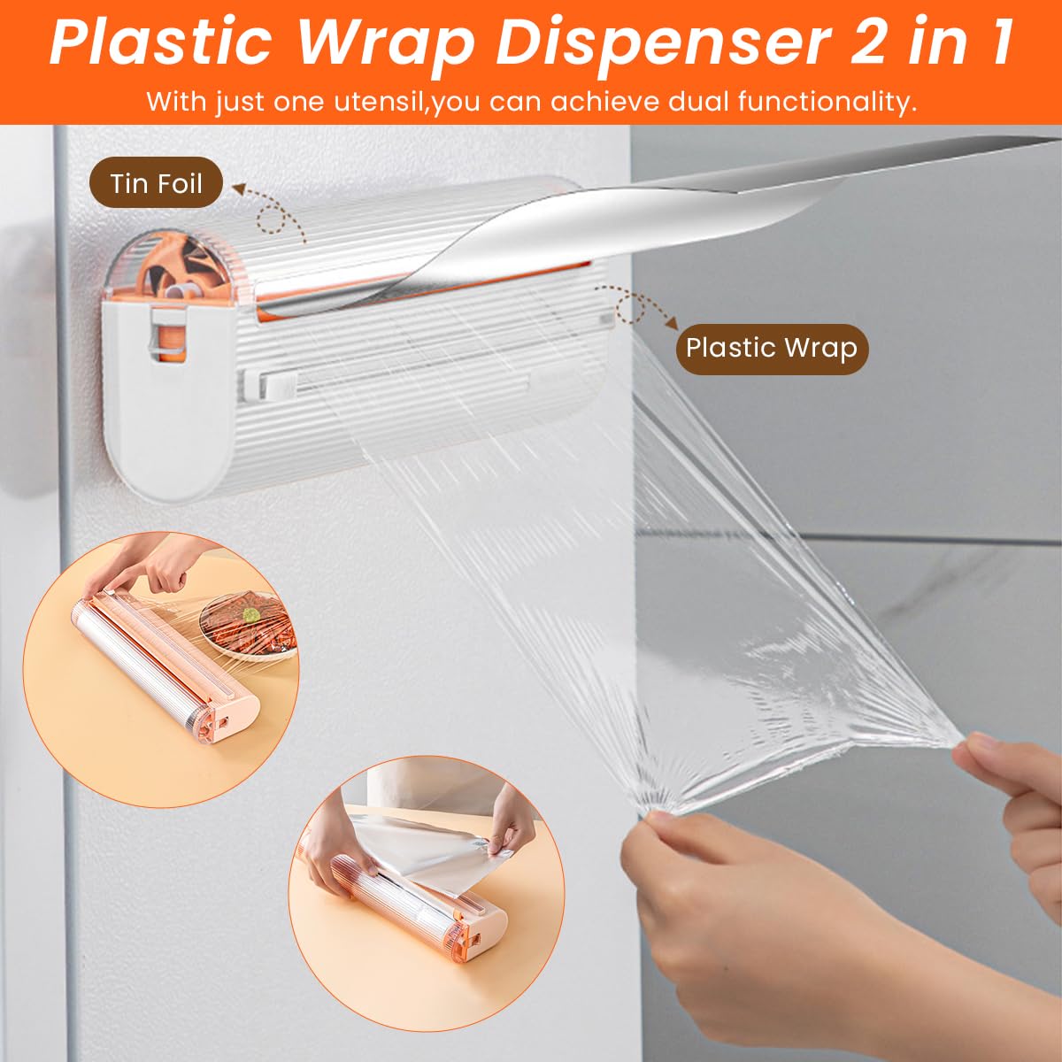 HASTHIP Plastic Wrap Dispenser for Aluminum Foil and Baking Paper with Slide Cutter | 11.8 in Roll Capacity and Strong Magnet Base