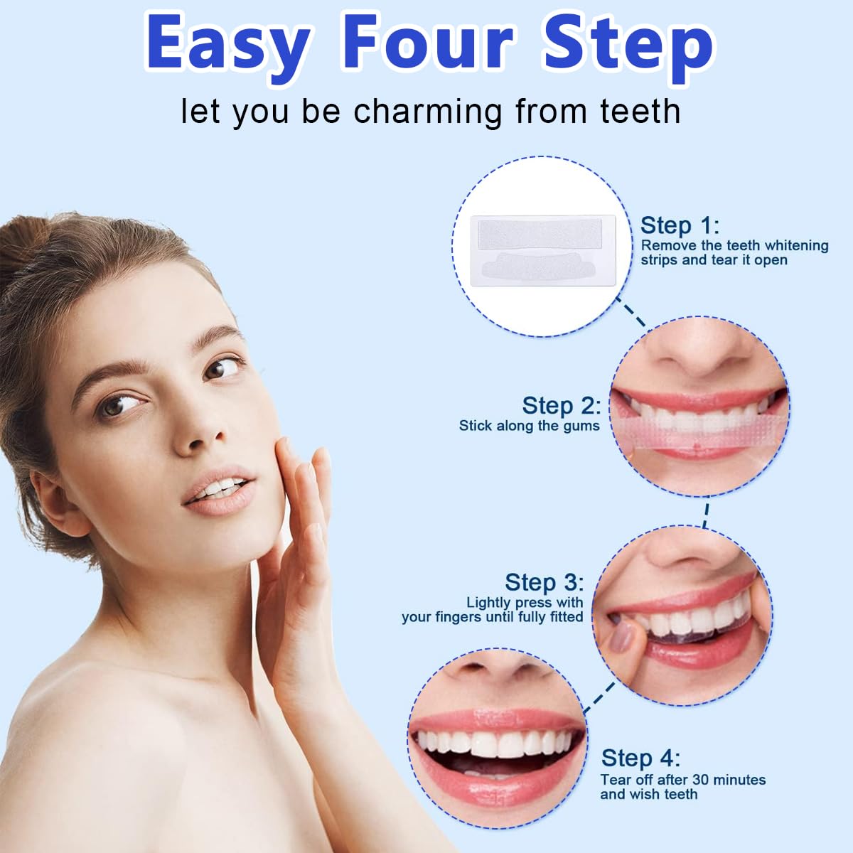 HANNEA® 14 Pairs Teeth Whitening Strip 5D Shimmer White Tooth Stickers with Teeth Shade Chart Professional Teeth Whitening Strip for Senstive Teeth Separate Package