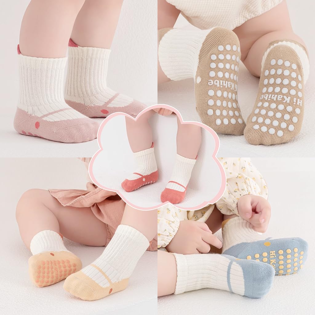 SNOWIE SOFT toddlers socks for 0-1 year boys and girls with anti-slip grips | 5 pairs breathable cotton ankle design