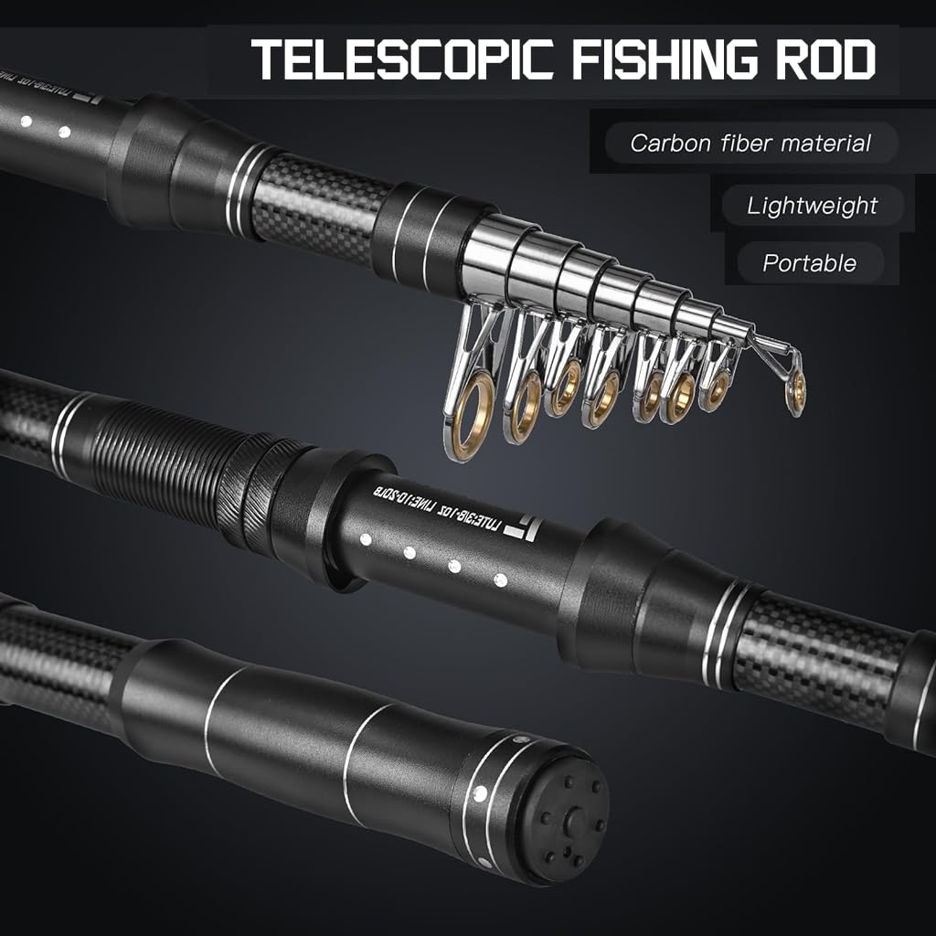 Proberos Fishing Rod Full Set for Freshwater and Saltwater with 8.9 ft Carbon Fiber Rod | 5 kg Load Capacity and Smooth 5.5:1 Spinning Reel