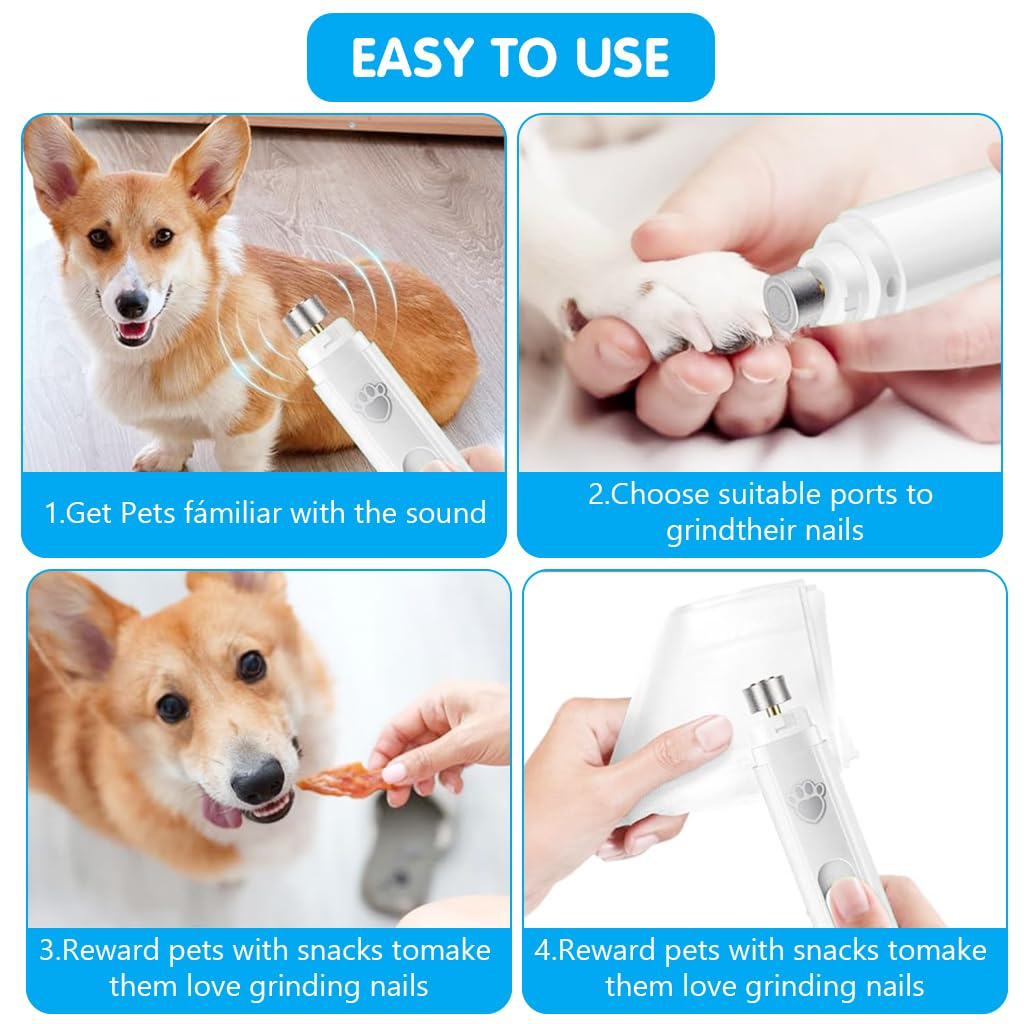 Qpets Dog Nail Trimmer, Dog Nail Grinder Pet Nail Grinder for Dogs, Pet Trimmer for Cats Electric Nail Clipper Automatic Nail Cutter