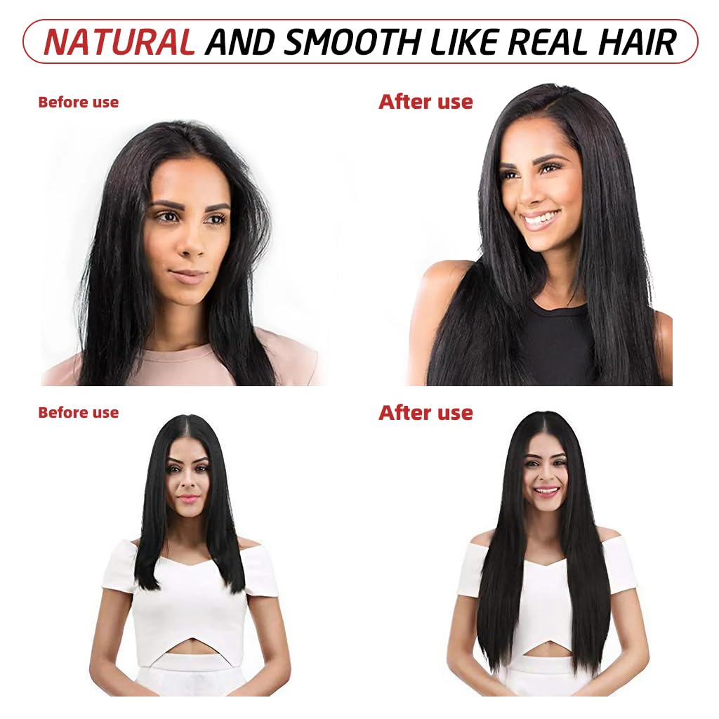 MAYCREATE Hair Extensions for Women with 7 Clip Pieces 22 in Straight Synthetic Fiber | Natural Black Seamless Volume