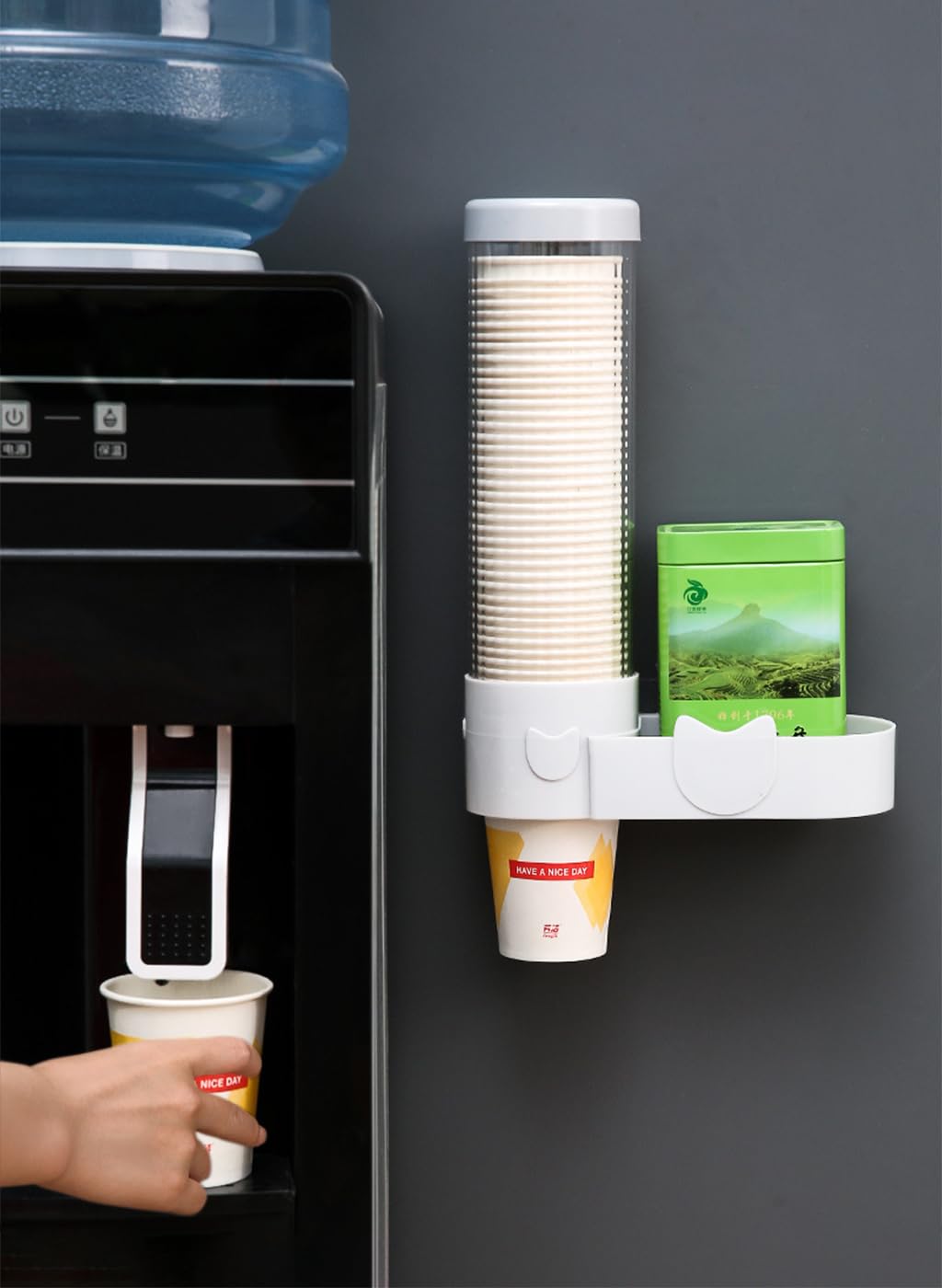 Supvox Wall Mounted Cup Dispenser for Home and Office with Iron Clip Mechanism and Storage Shelf