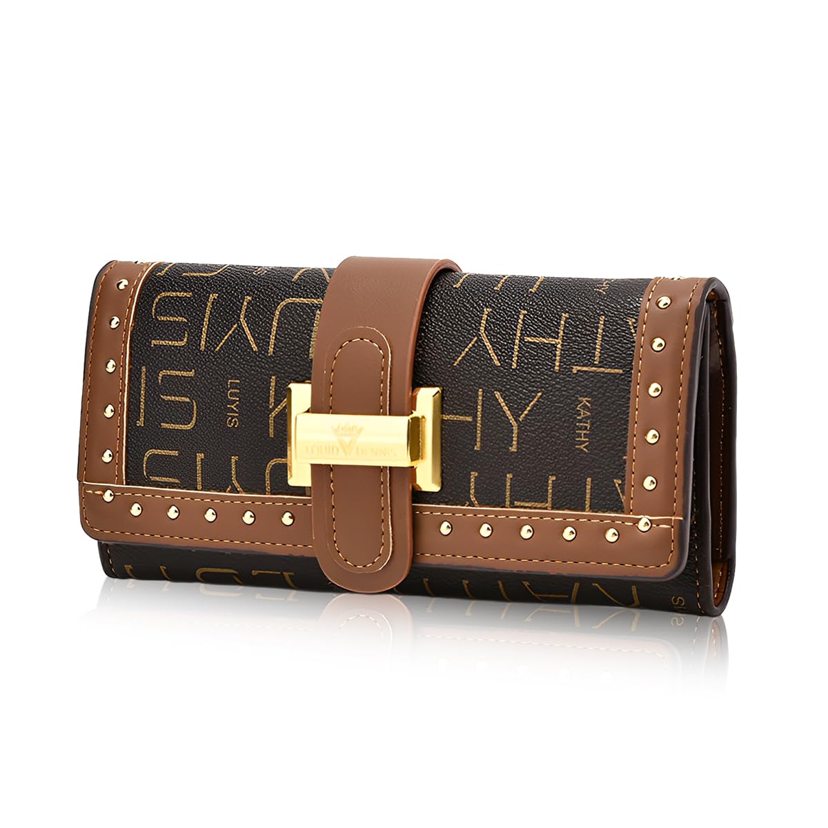 Venzina Women Wallet featuring Bifold Design with Golden Buckle and Black PU Leather Style