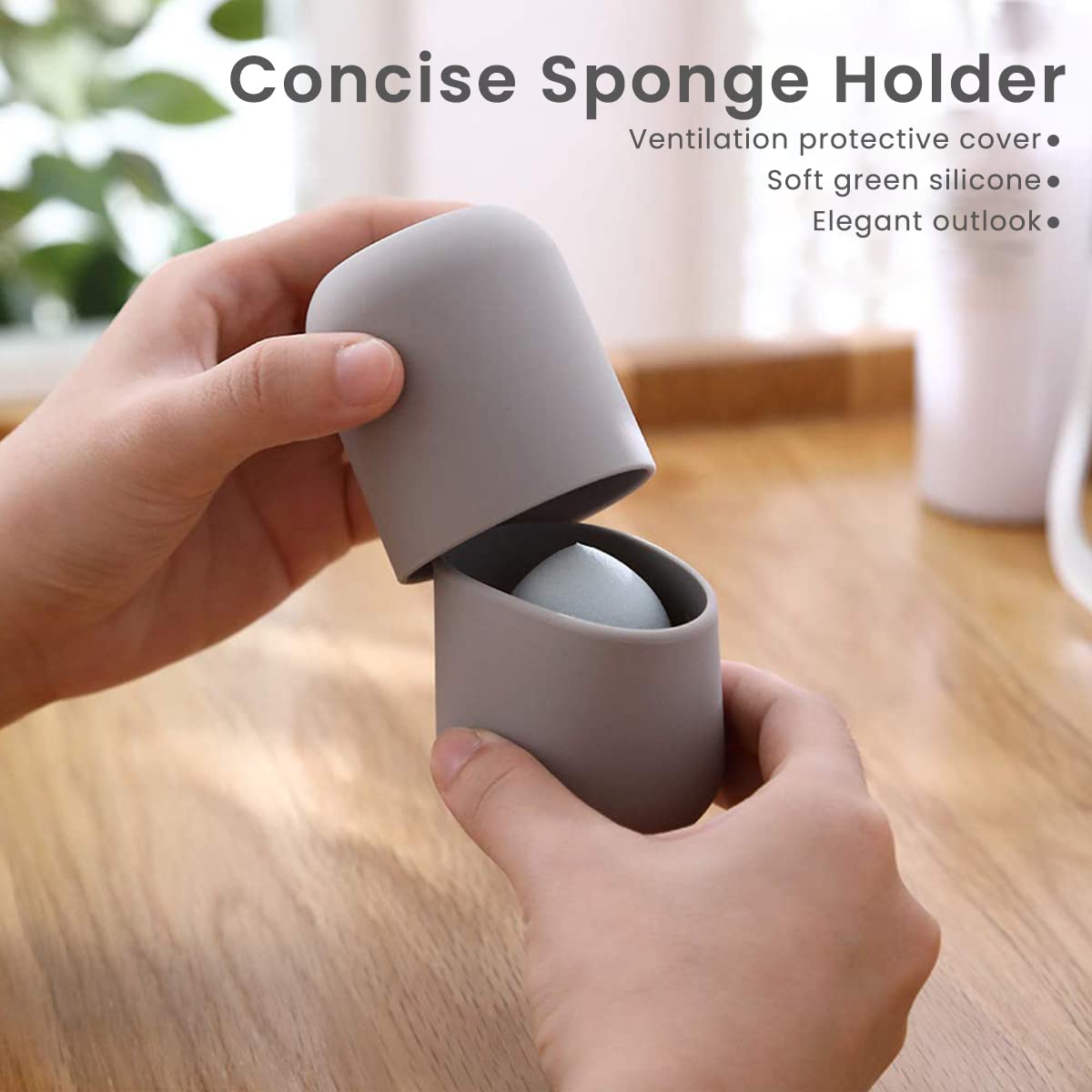 MAYCREATE Beauty Blender Case for Travel and Home Use with Breathable Lid Design | 58×58×75mm Silicone Grey Container