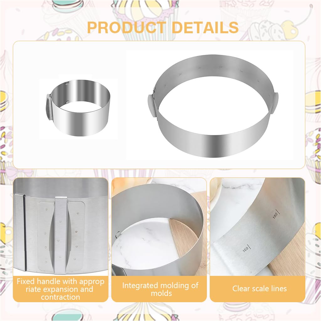 HASTHIP® Cake Ring, Adjustable Round Stainless Steel 6 to 12 Inch Cake Mold Decorating Bakeware Tools for Mousse Baking Dessert Cake Making