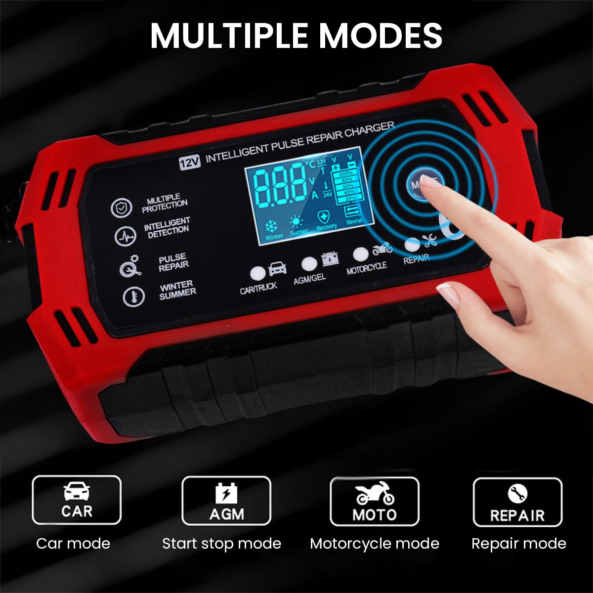 STHIRA Car Battery Charger 12V 6A with LCD Display and Pulse Maintenance | Safe for Car Motorcycle Boat