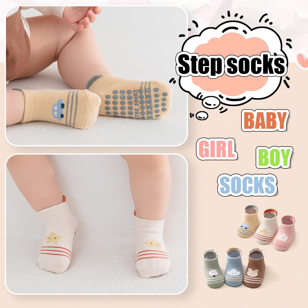 SNOWIE SOFT Cartoon Socks for Toddlers with Anti Skid Soles and Breathable Cotton 6 Pairs